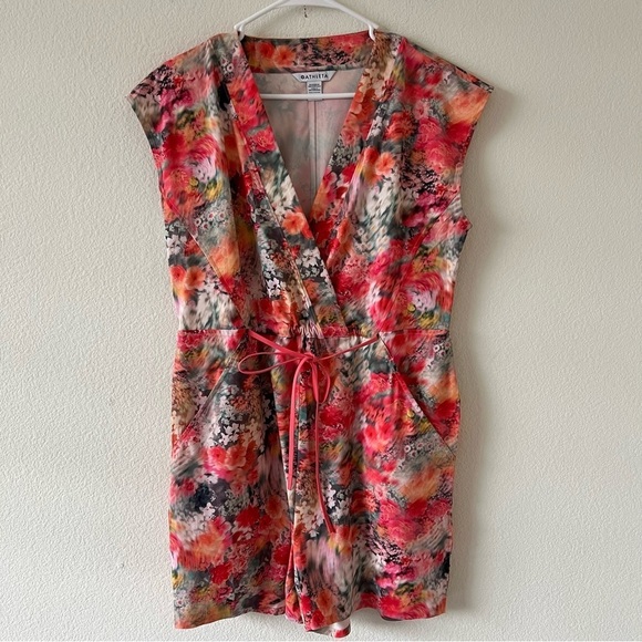 Athleta One Piece Renewed Bloom Pink Floral Drawstring Marlow Romper SZ Small - Picture 3 of 16